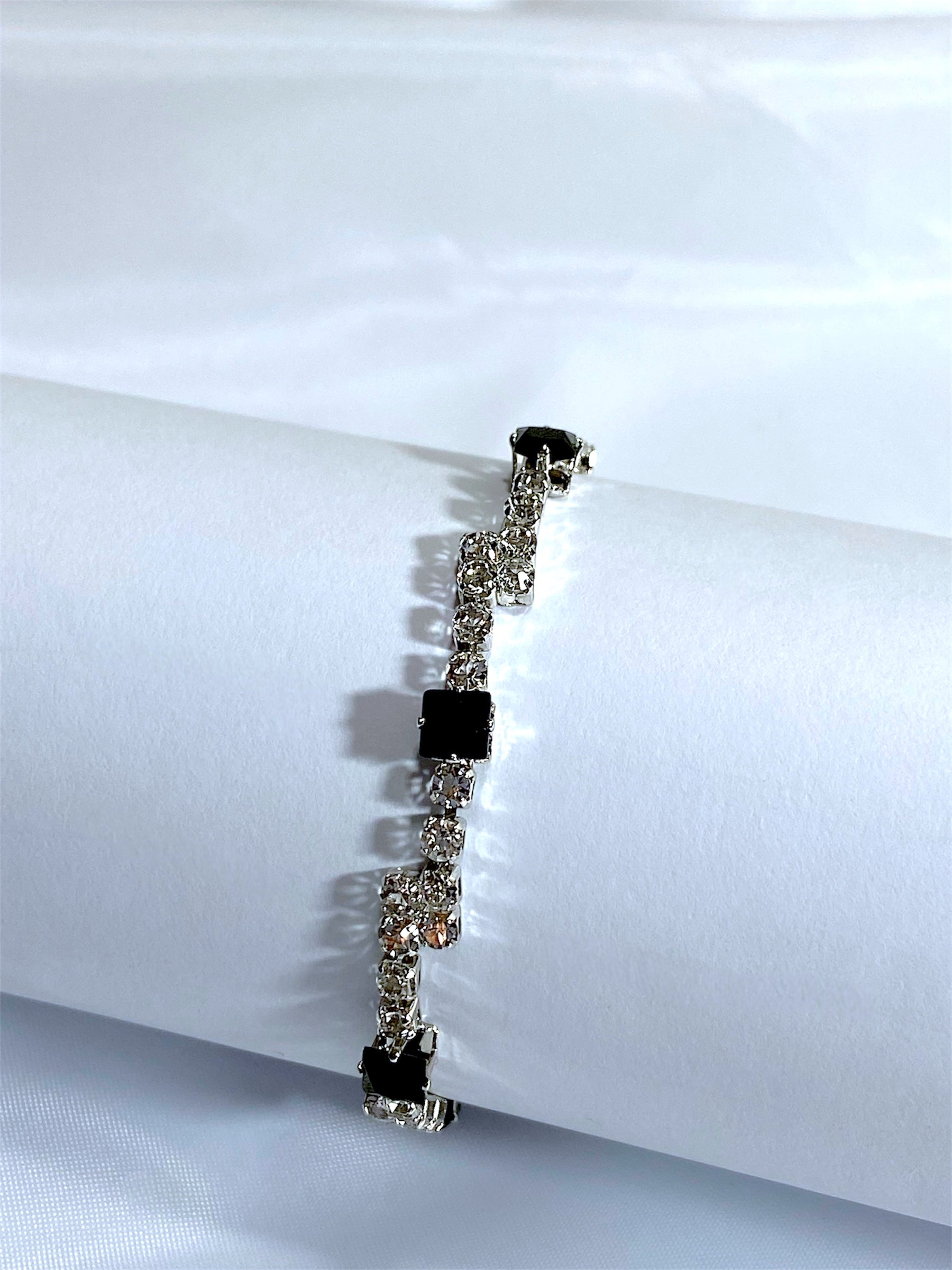 Luxe Silver & Black Crystal Tennis Bracelet