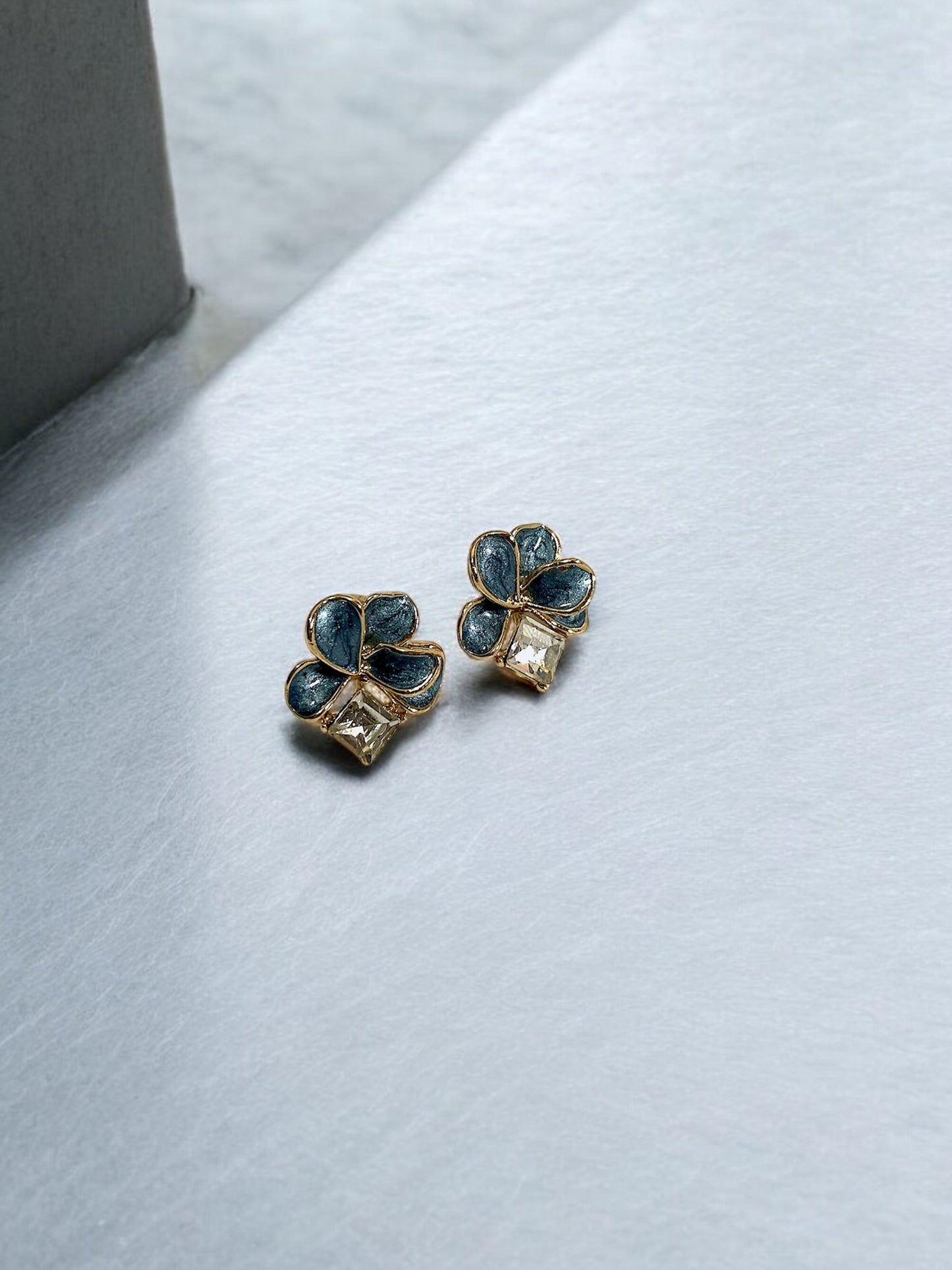 Elegant Blue Floral Earrings with Gold-Tone Finish