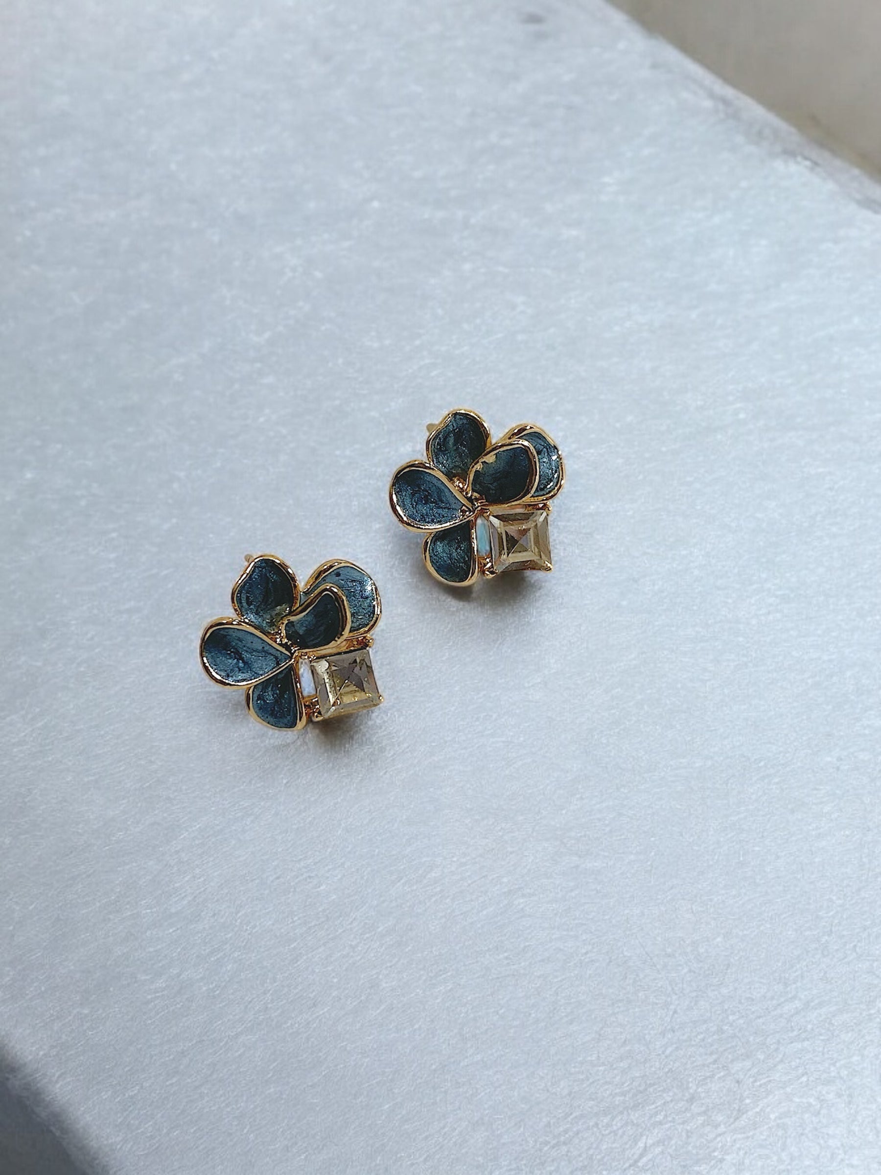 Elegant Blue Floral Earrings with Gold-Tone Finish