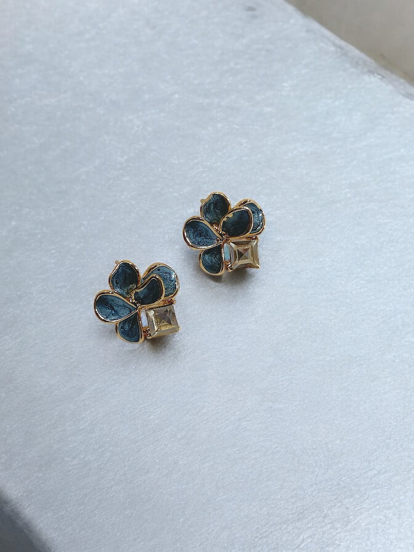 Elegant Blue Floral Earrings with Gold-Tone Finish