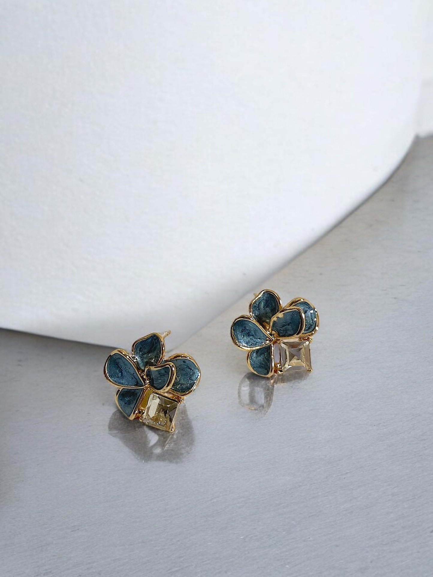 Elegant Blue Floral Earrings with Gold-Tone Finish