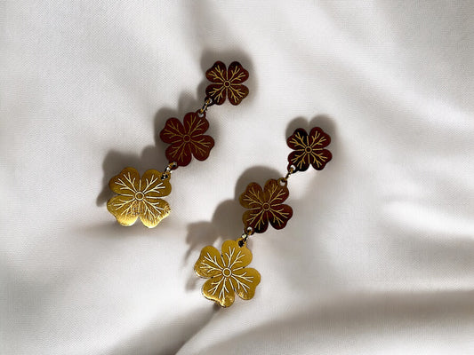 Golden Blossom Dangling Earrings
