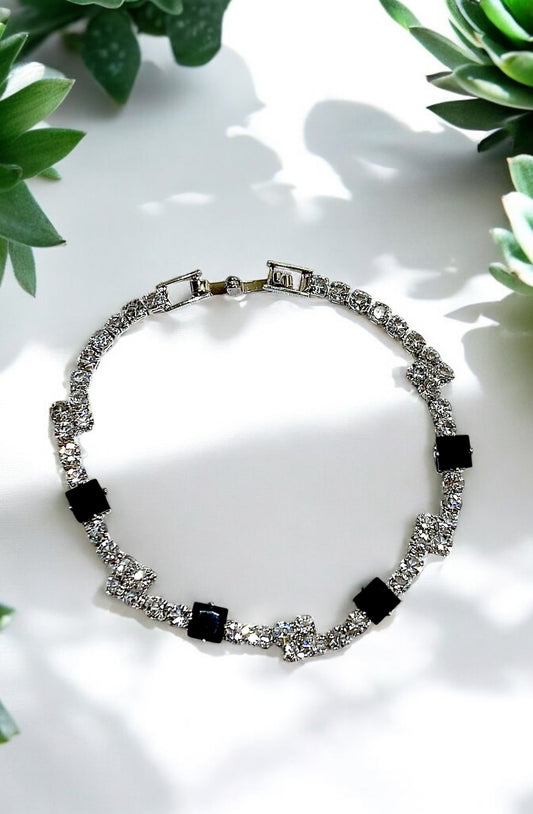 Luxe Silver & Black Crystal Tennis Bracelet
