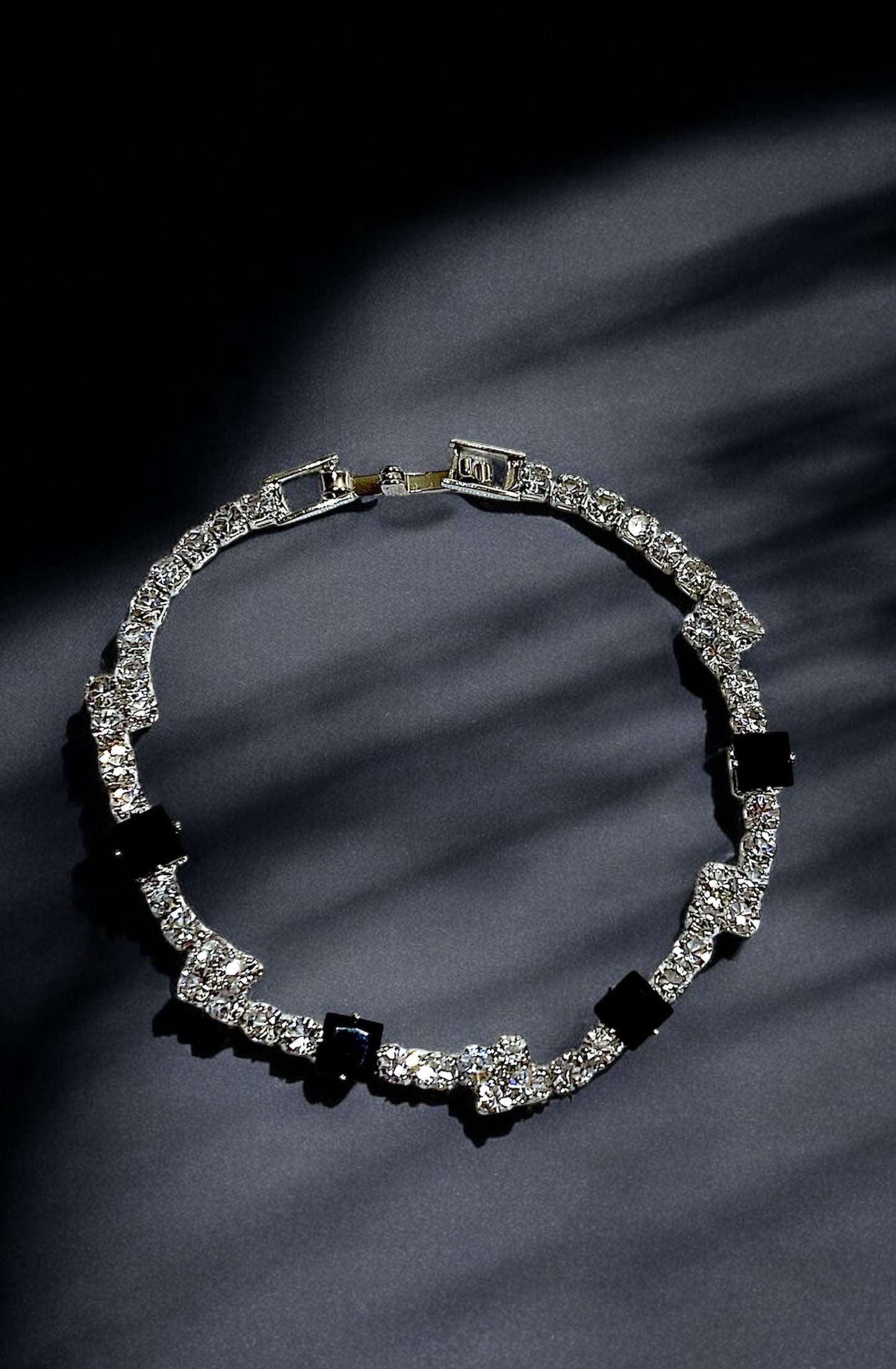 Luxe Silver & Black Crystal Tennis Bracelet