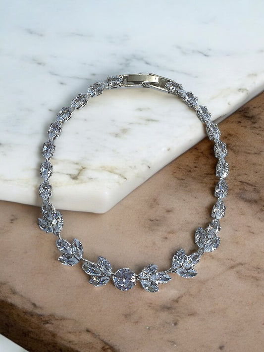 Sparkling Vine-Inspired Silver Bracelet with Crystal Accents
