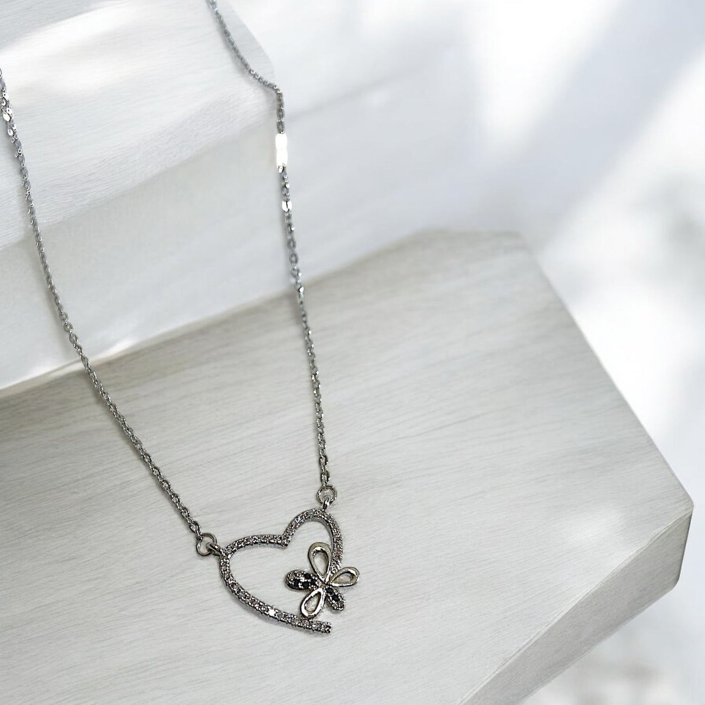 Sparkling Heart & Butterfly Necklace