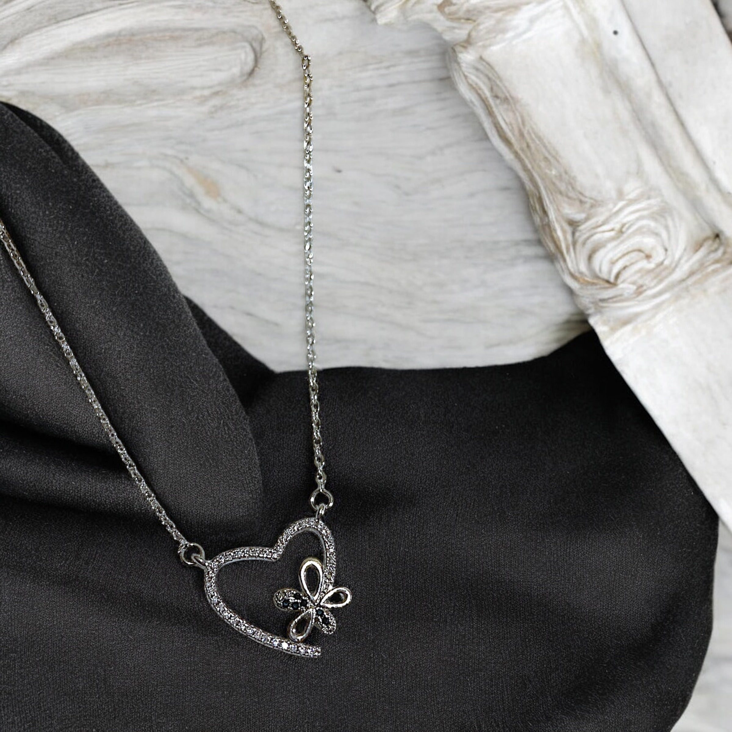 Sparkling Heart & Butterfly Necklace
