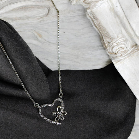 Sparkling Heart & Butterfly Necklace