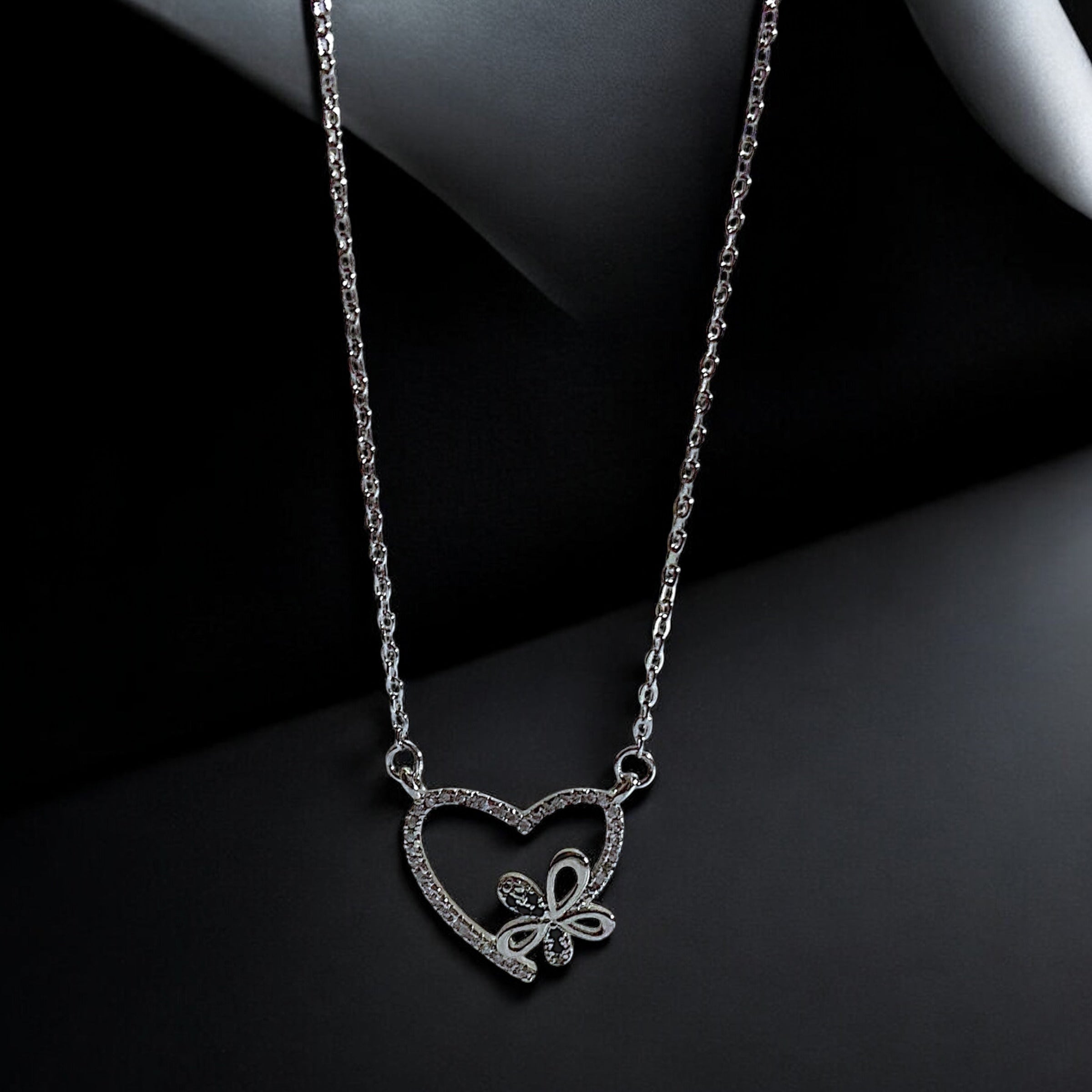 Sparkling Heart & Butterfly Necklace