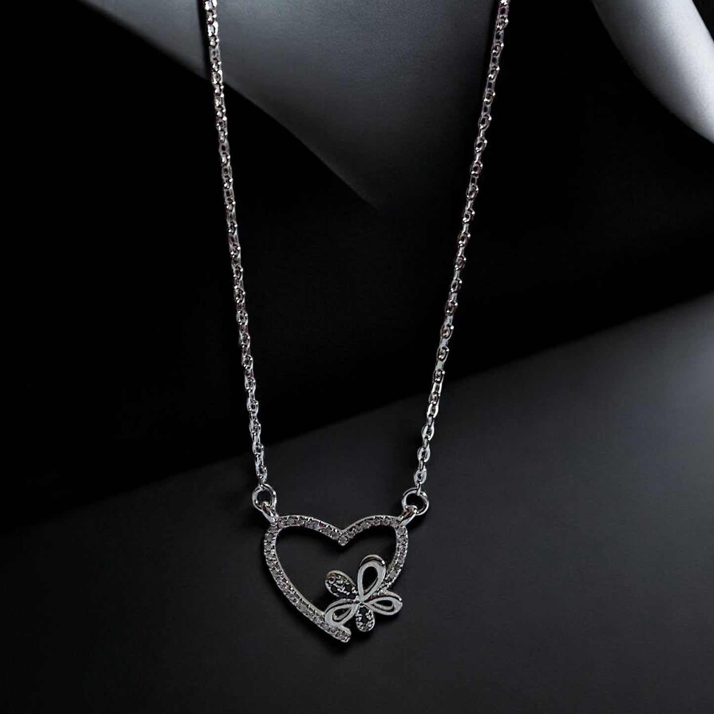 Sparkling Heart & Butterfly Necklace