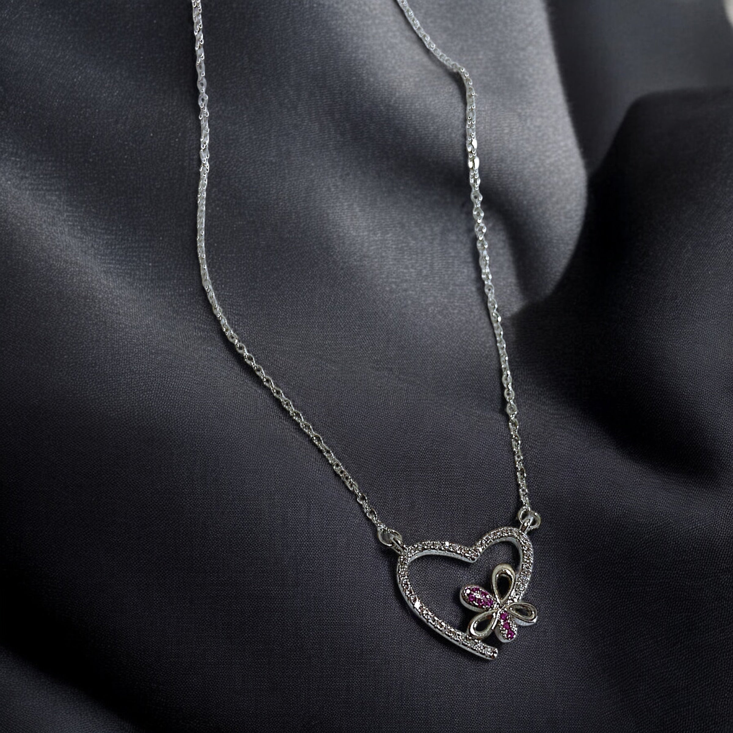 Sparkling Heart & Butterfly Necklace