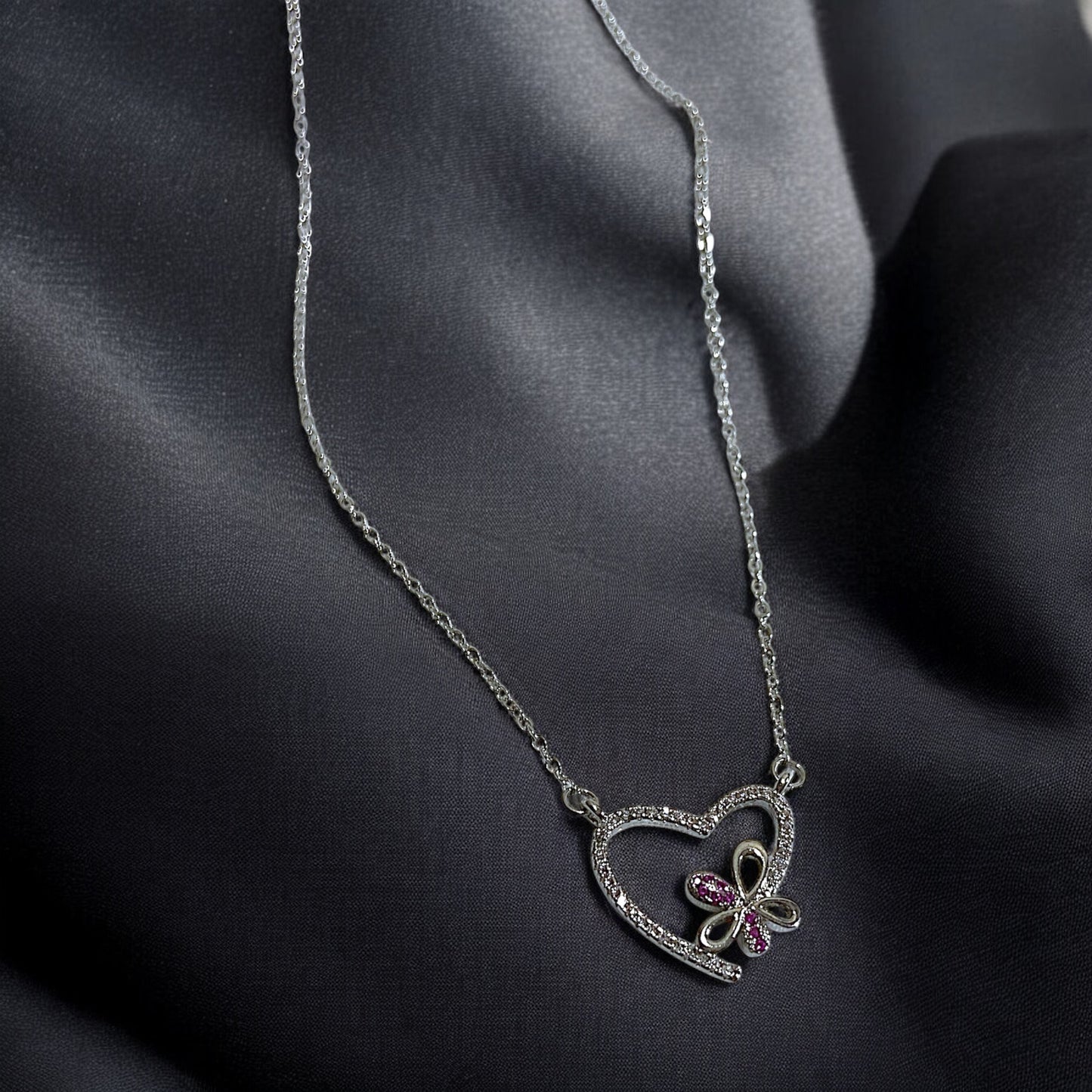 Sparkling Heart & Butterfly Necklace