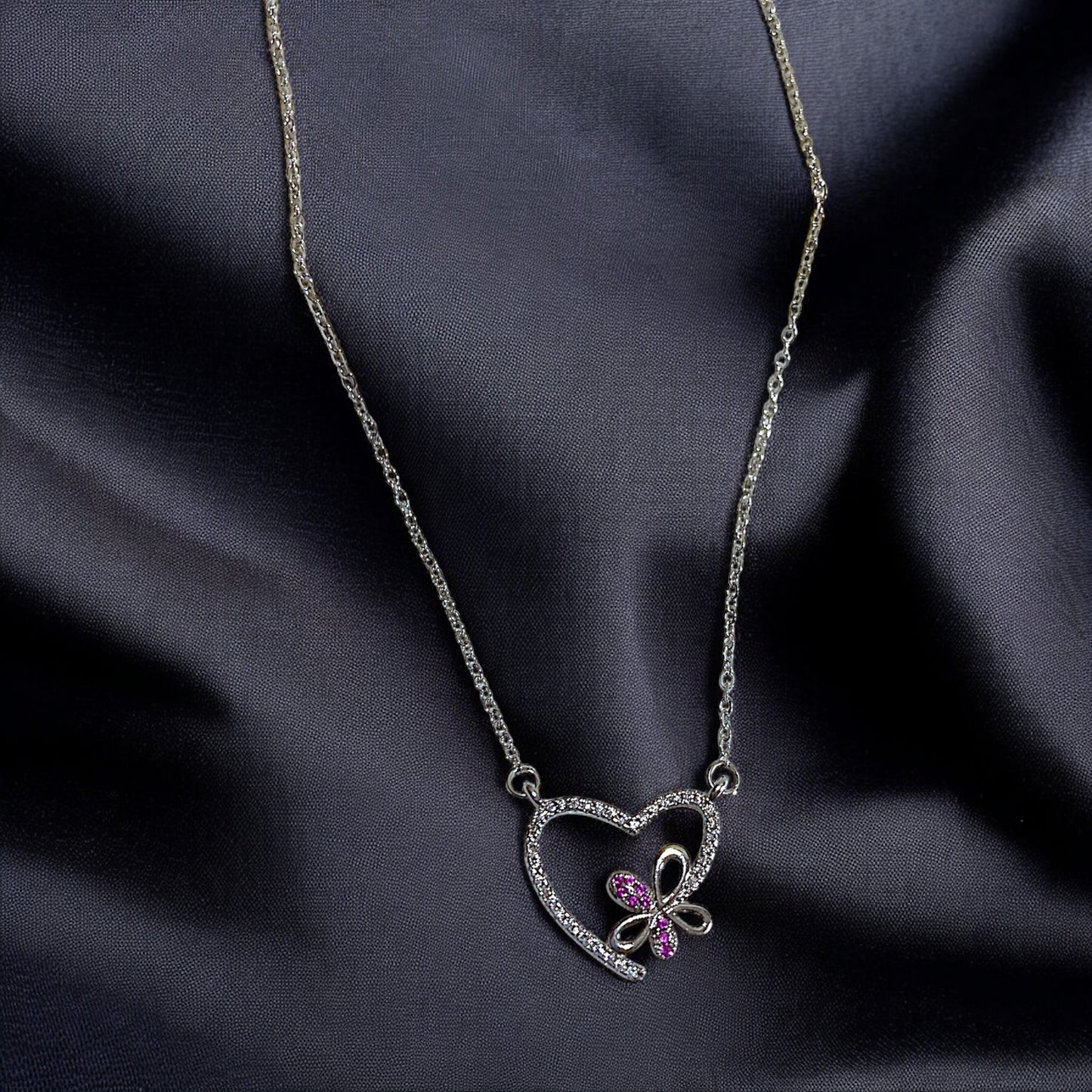 Sparkling Heart & Butterfly Necklace