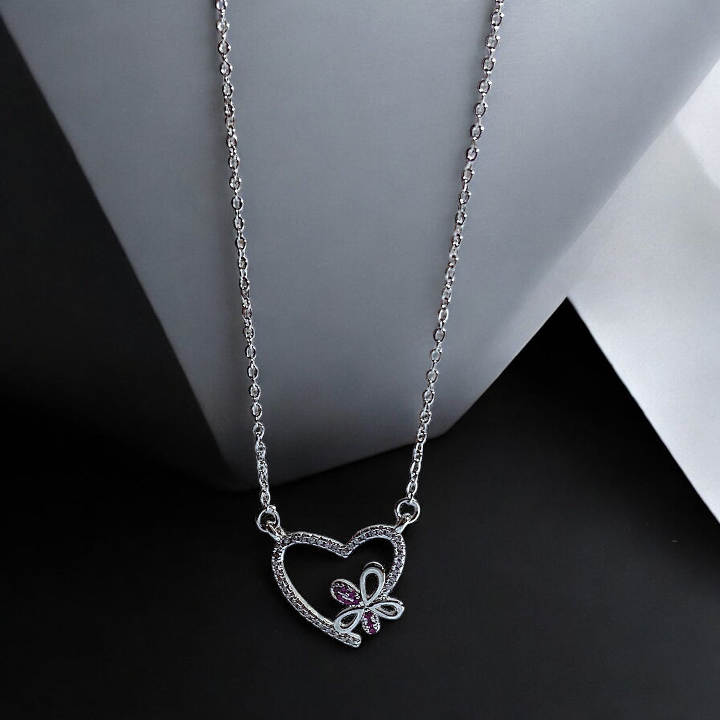 Sparkling Heart & Butterfly Necklace