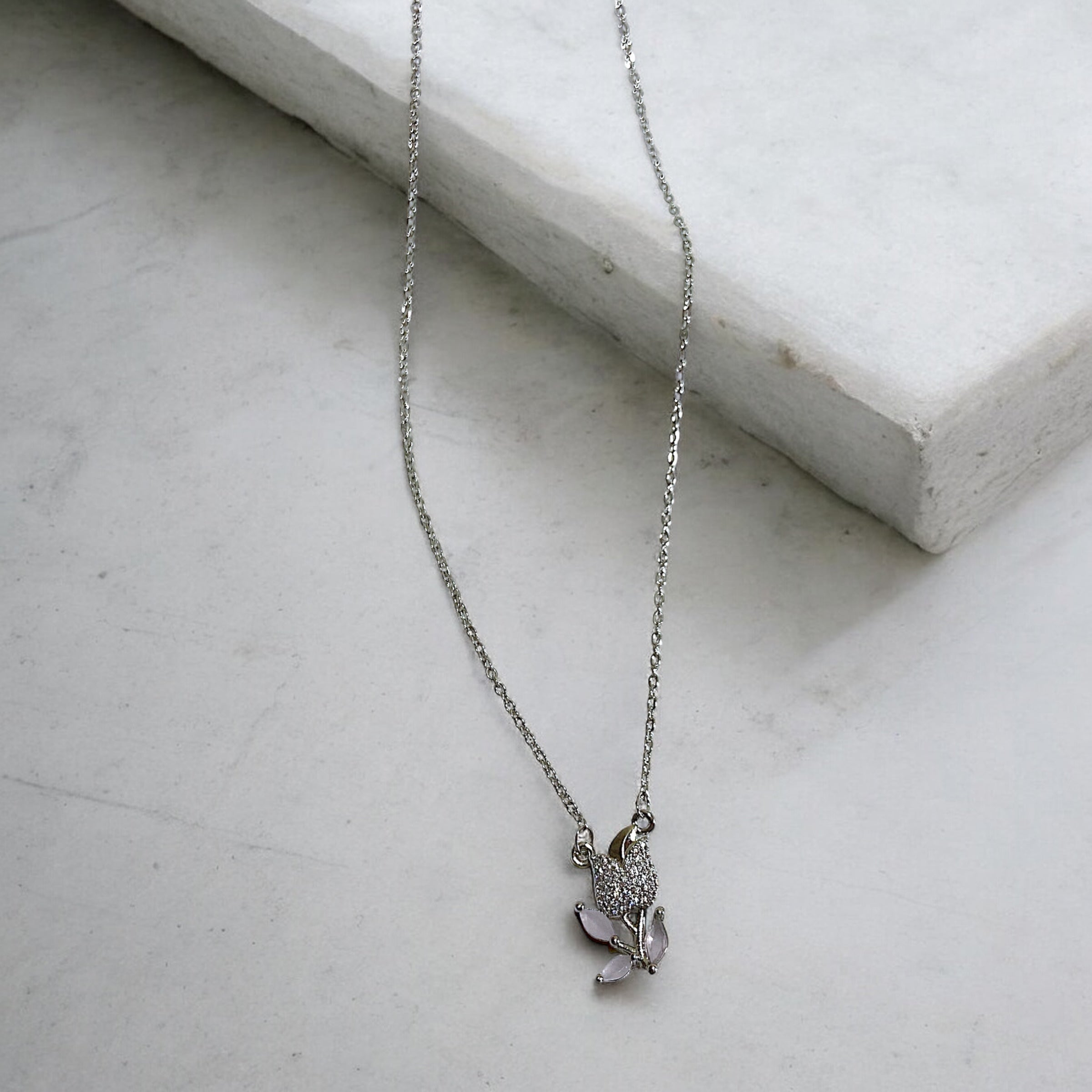 Moonlit Blossom Silver Necklace