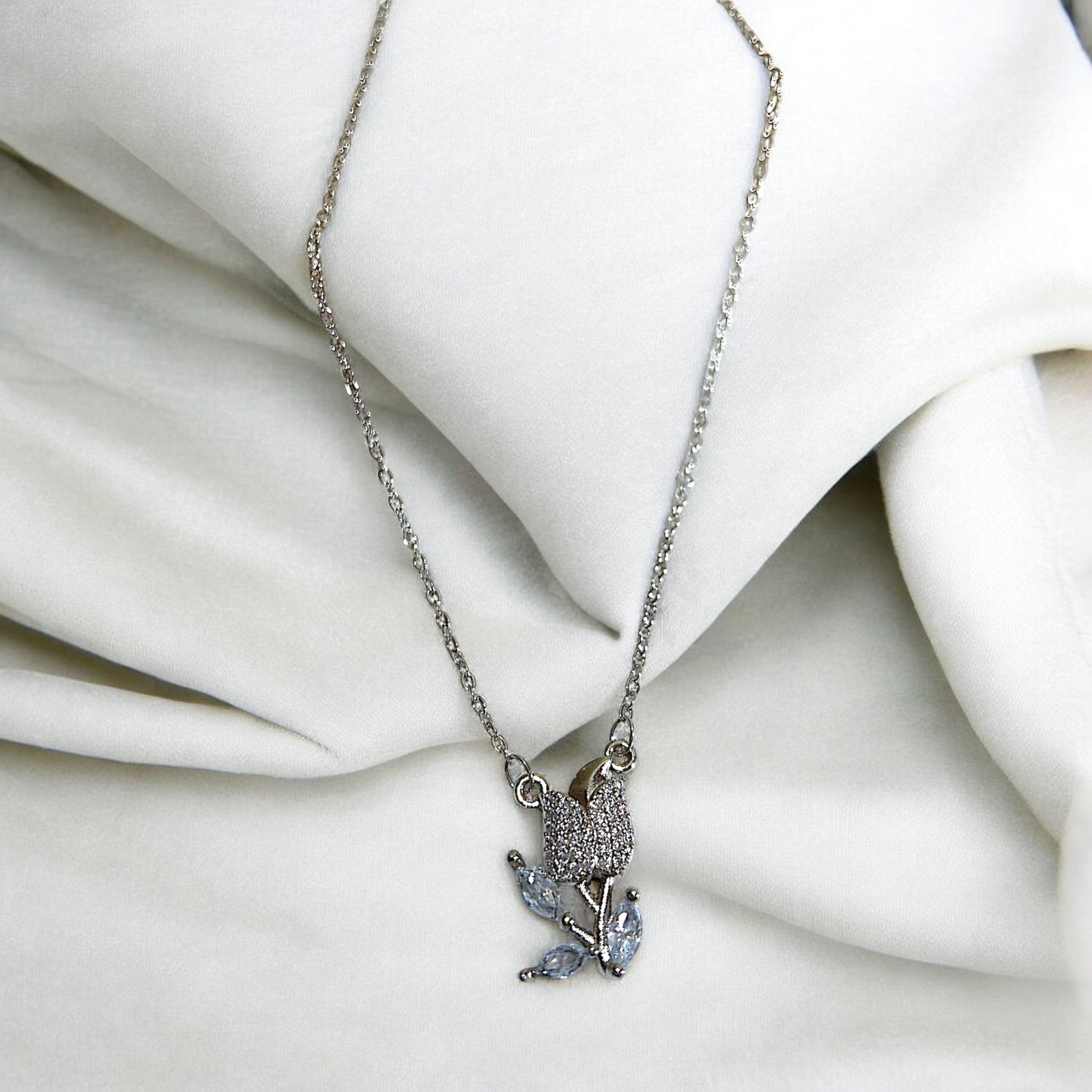 Crystal Bloom Silver Necklace