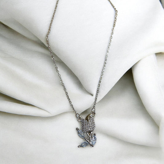 Crystal Bloom Silver Necklace