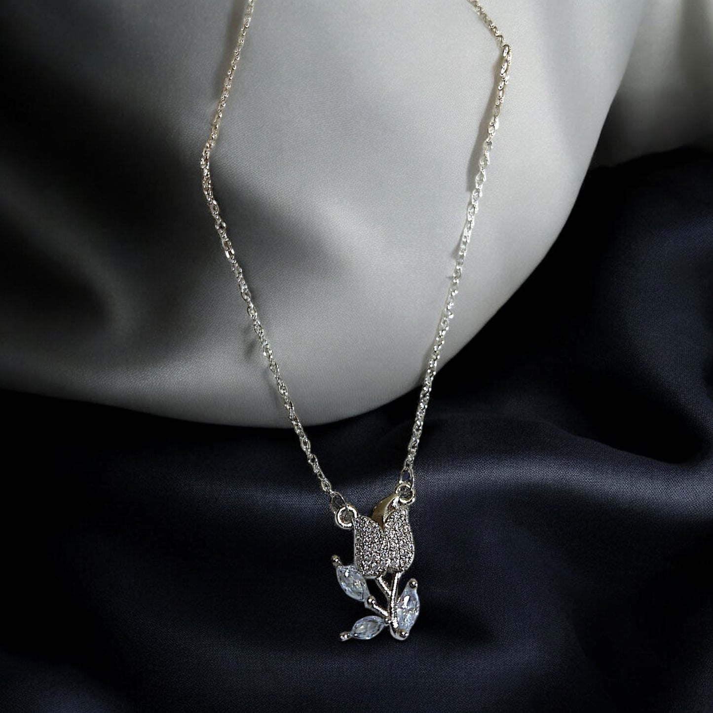 Crystal Bloom Silver Necklace