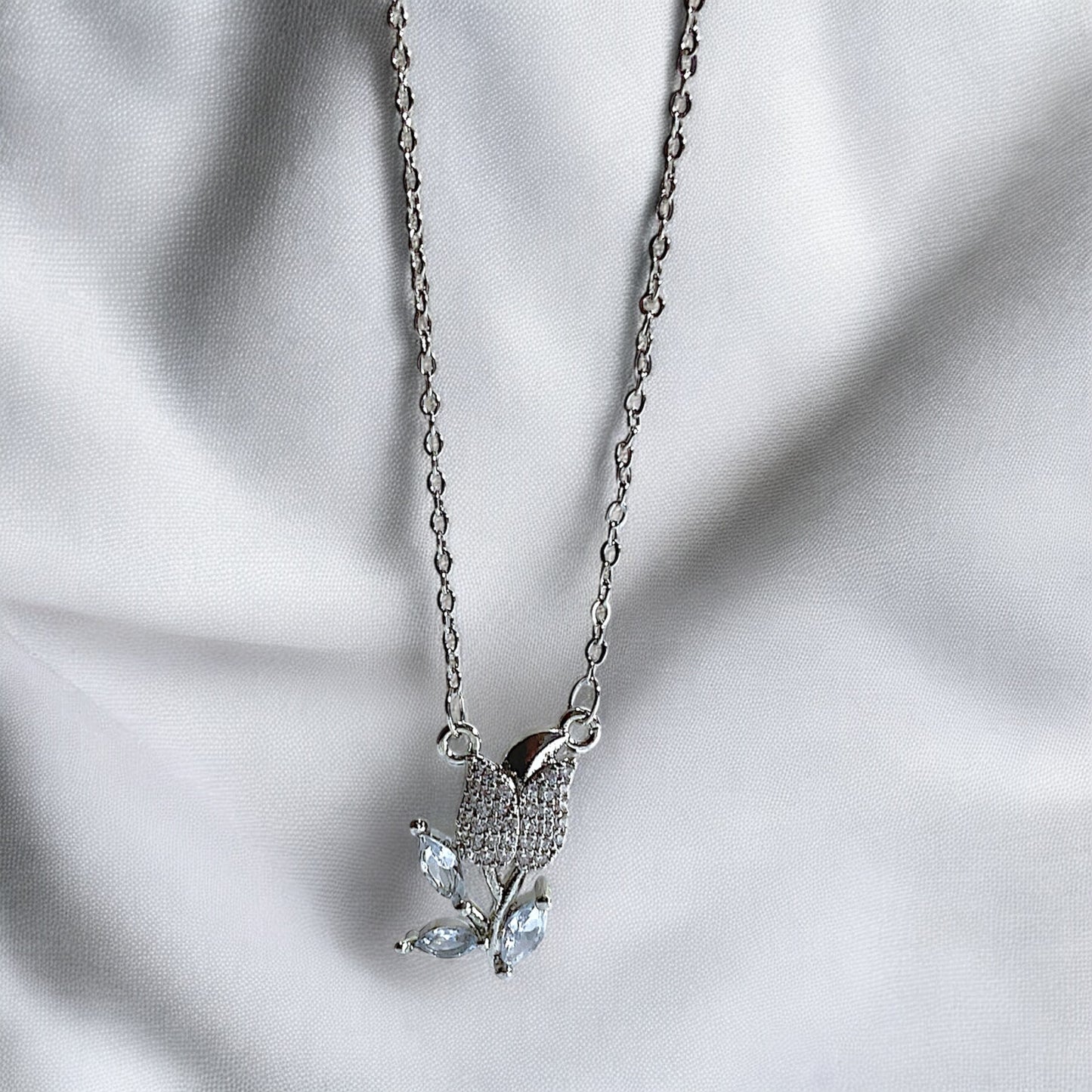 Crystal Bloom Silver Necklace