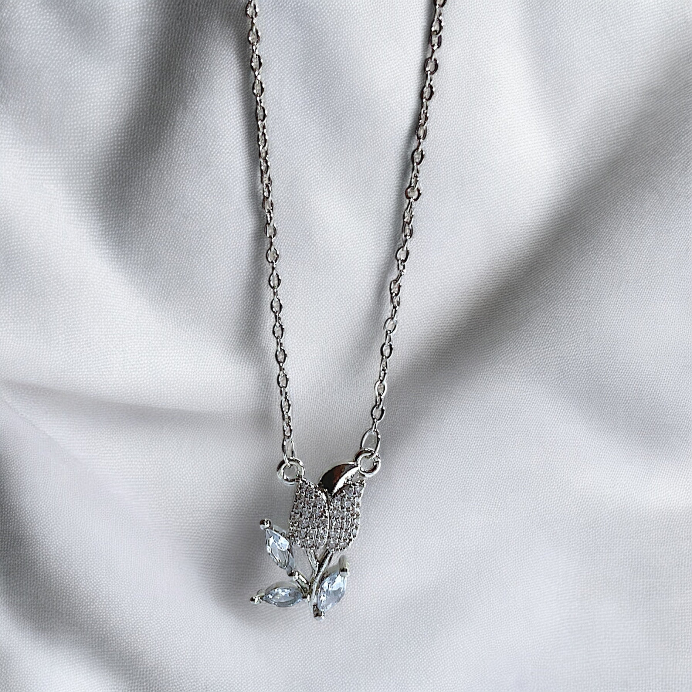 Crystal Bloom Silver Necklace